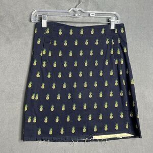 J.crew Womens Pineapple printed‎ Mini Skirt Mid Rise Navy Size 0 (Frayed Hem)